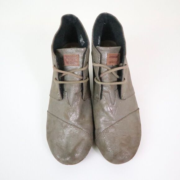 Toms Women's Size 10 Wedge Ankle Booties Chukka Metallic Mocha Tan - Picture 7 of 11